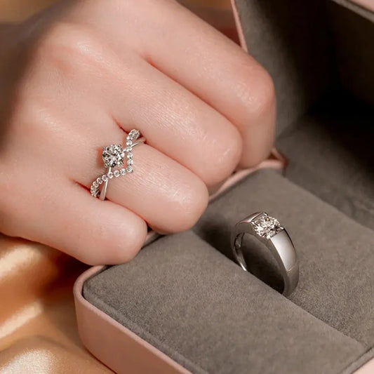 Shinny Adjustable Engagement Couple Rings set With Box