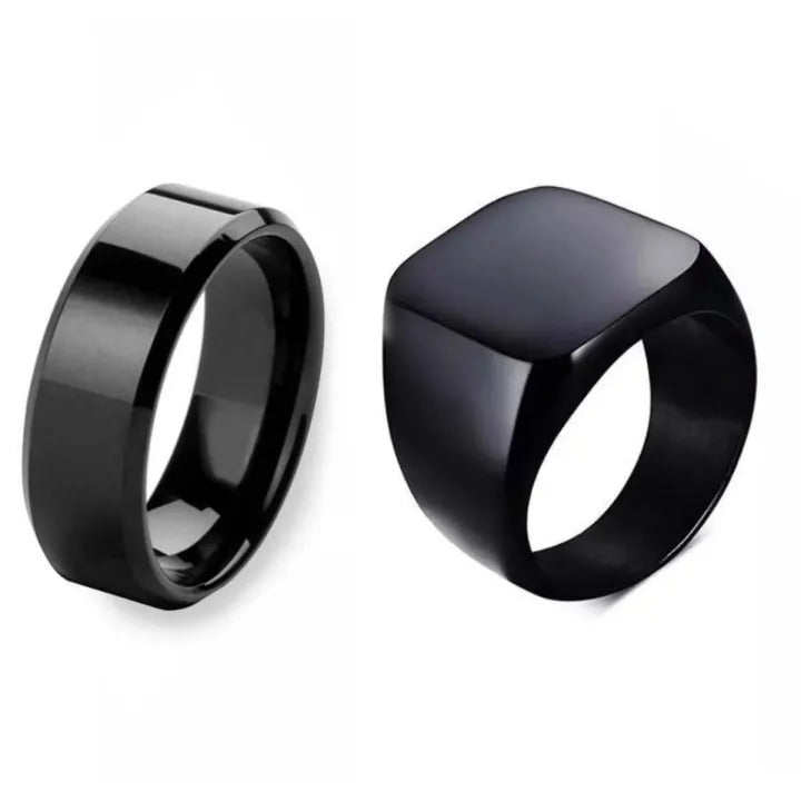 Black Titanium Ring & Men Black Titanium Challa for Men Pack of 2