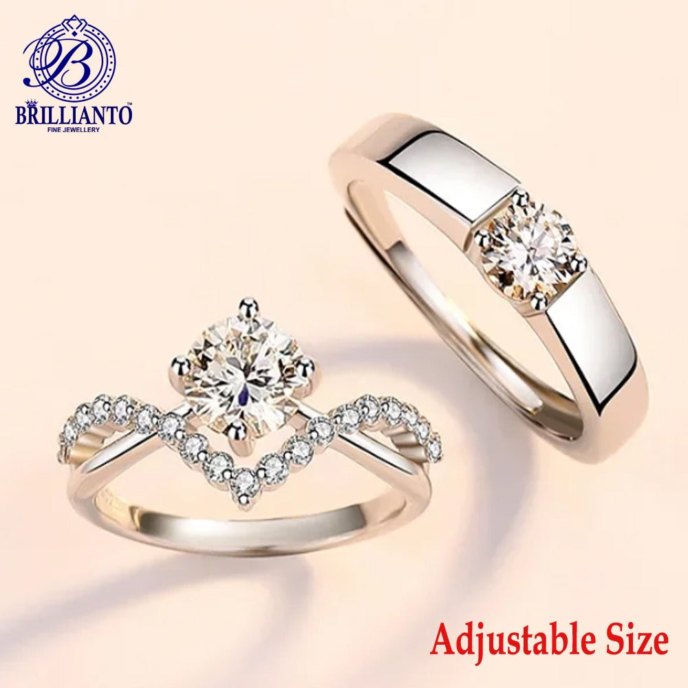 Shinny Adjustable Engagement Couple Rings set With Box