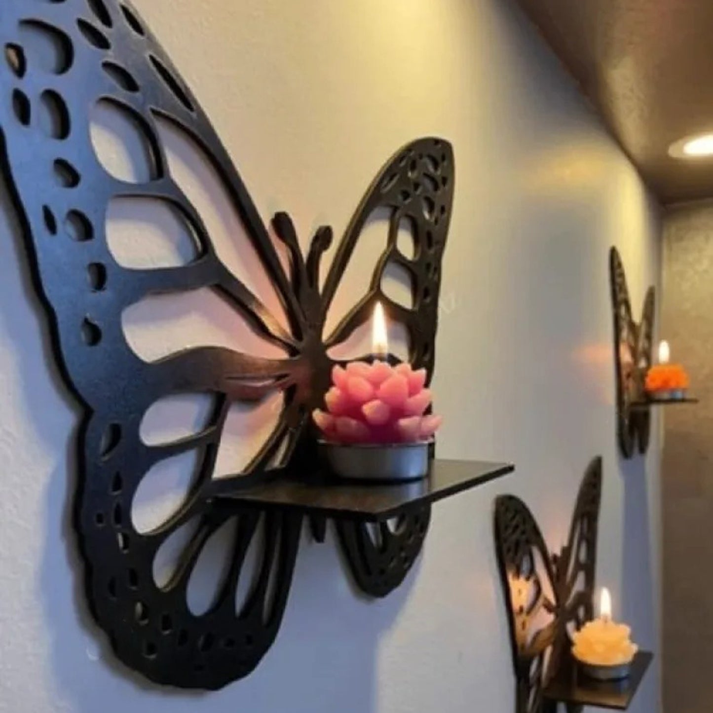Decorative Butterfly Wall Shelf, Decoration Candlestick - 5Pc