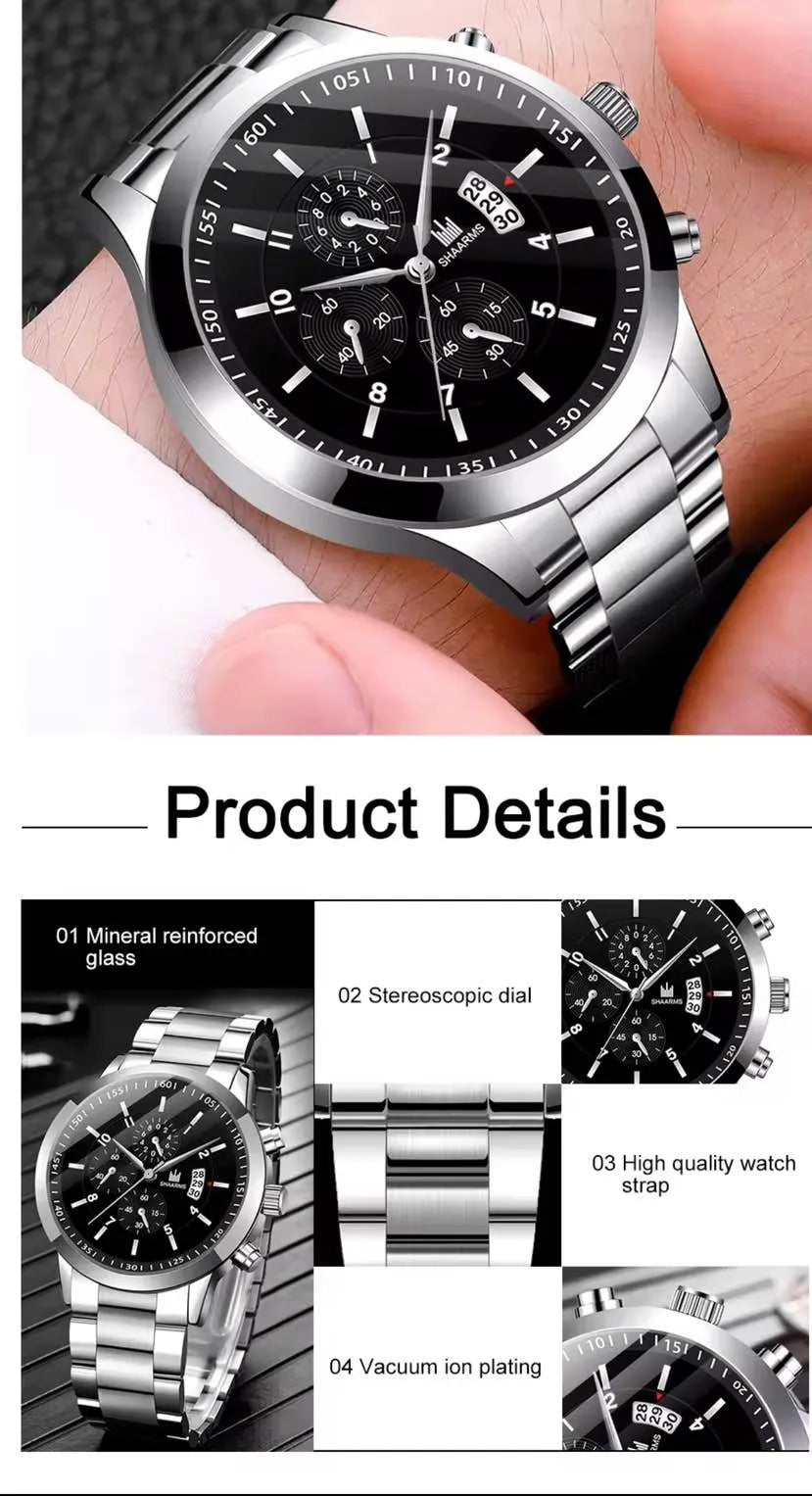 Luxury Quartz Watch With Stainless Steel Bracelet Men