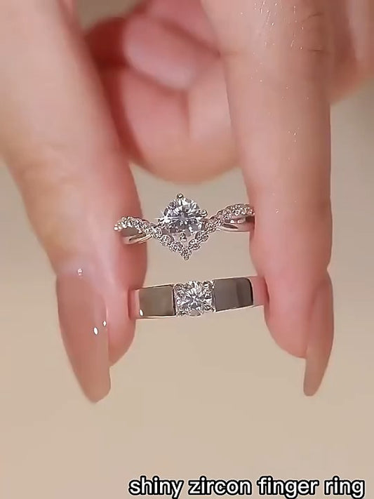 Shinny Adjustable Engagement Couple Rings set With Box