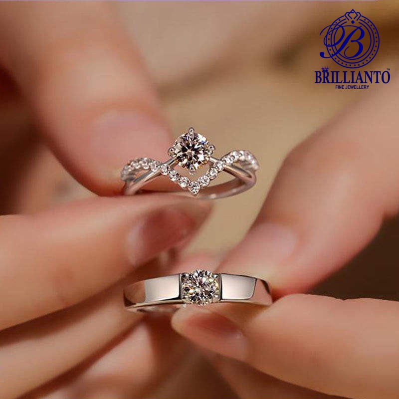 Shinny Adjustable Engagement Couple Rings set With Box