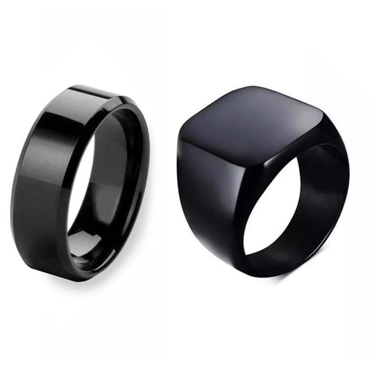 Black Titanium Ring & Men Black Titanium Challa for Men Pack of 2
