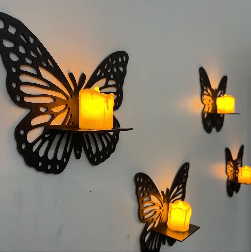 Decorative Butterfly Wall Shelf, Decoration Candlestick - 5Pc