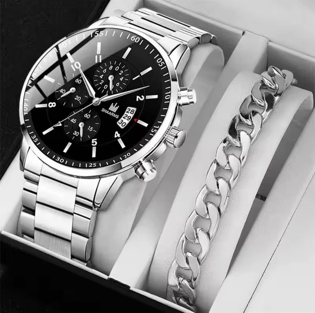 Luxury Quartz Watch With Stainless Steel Bracelet Men