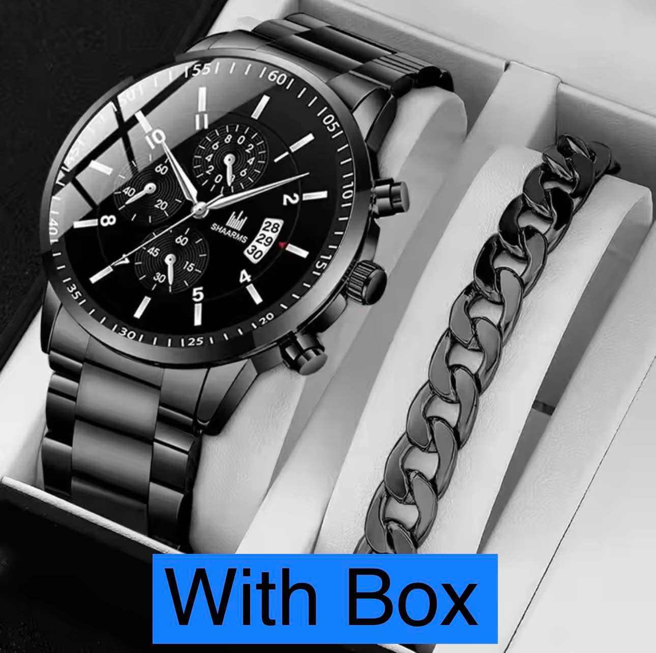 Luxury Quartz Watch With Stainless Steel Bracelet Men