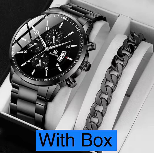 Luxury Quartz Watch With Stainless Steel Bracelet Men